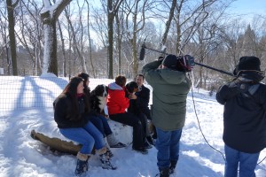 Oscar The Grouch Swissy and Juliette Berner filming Best in Snow